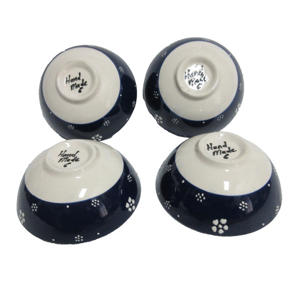 4 Turkish Mini Finger Bowl Handmade Hand Painted Raised Paint Ceramic Pottery 5" - Picture 7 of 8